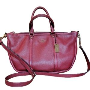 EUC Coach Central Satchel in Deep Red Polished Pebble 37154